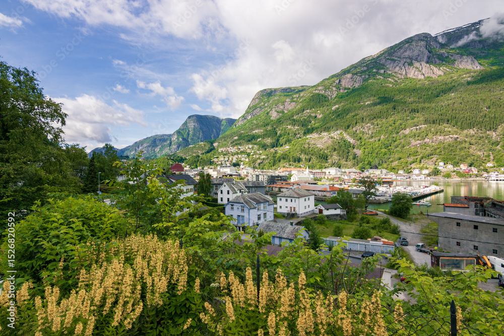 Fototapeta premium Beautiful town of Odda next to the fjord (Norway)