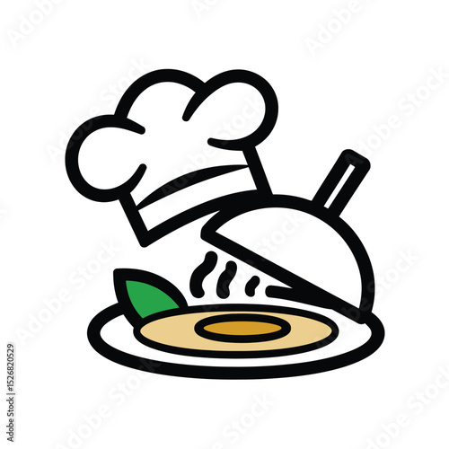 vector icons cooking food chef hat include a pizza slice, a sushi roll, spaghetti and meatballs, a curry bowl burger , fish 
