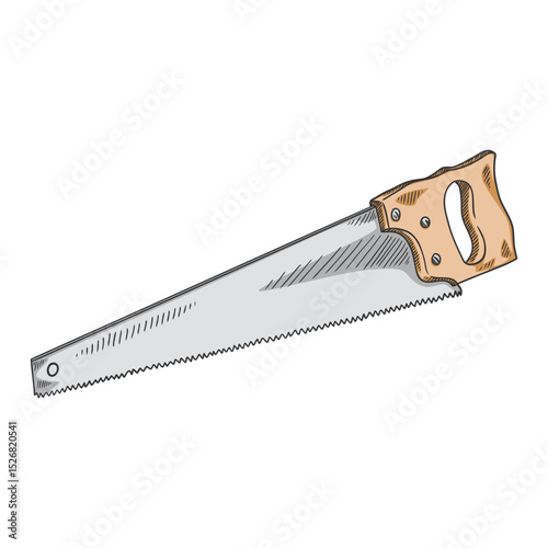Classic Hand Saw with Wooden Handle Vector Illustration