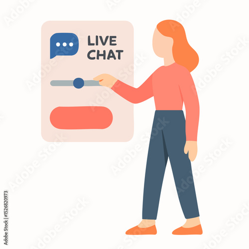 Flat Style Woman Adjusting Live Chat Settings on Device Illustration