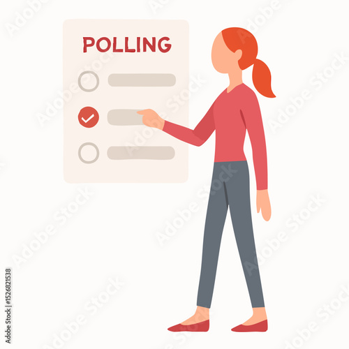 Flat Design Woman Choosing Option on Polling Checklist Form Illustration