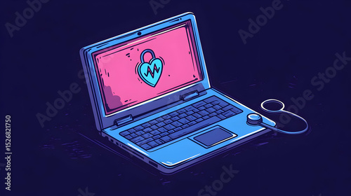 Pixel Art Laptop with Heart Lock on Screen