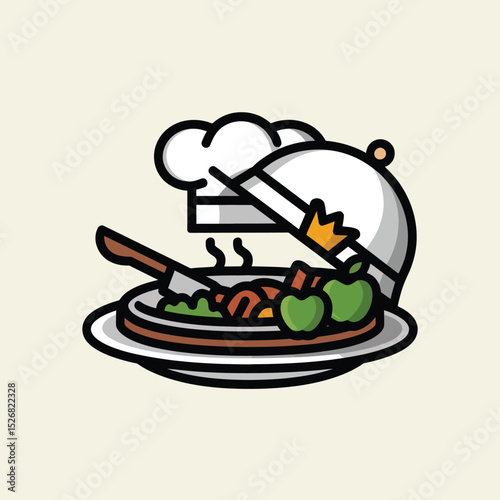 vector icons cooking food chef hat include a pizza slice, a sushi roll, spaghetti and meatballs, a curry bowl burger , fish 
