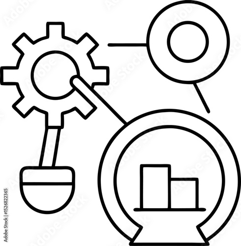 Business process analysis and workflow optimization illustrated with gear and data analytics symbols