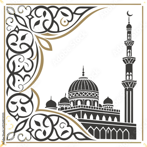 Vector illustration of an ancient Greek island temple and a mosque, with a Parisian basilica's dome against the European sky