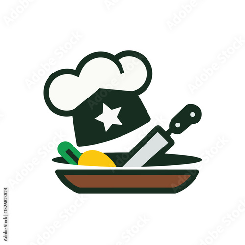 vector icons cooking food chef hat include a pizza slice, a sushi roll, spaghetti and meatballs, a curry bowl burger , fish 
