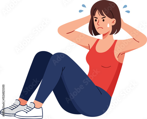 Woman doing sit ups exercising core strength in fitness workout routine vector illustration 