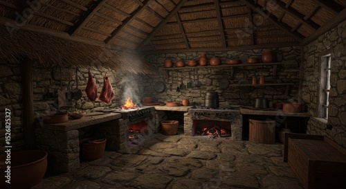 Rustic interior room with storage and low light