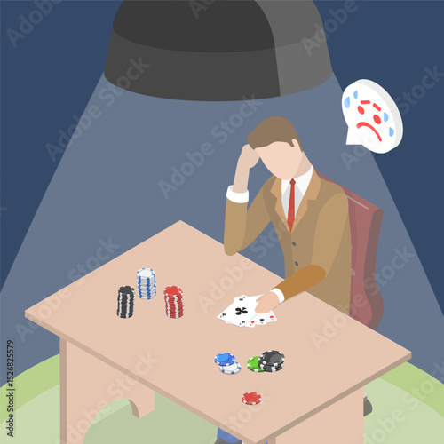 3D Isometric Flat Vector Illustration of Addiction to Casino Entertainment, Gambling, Understanding The Risks And Consequences