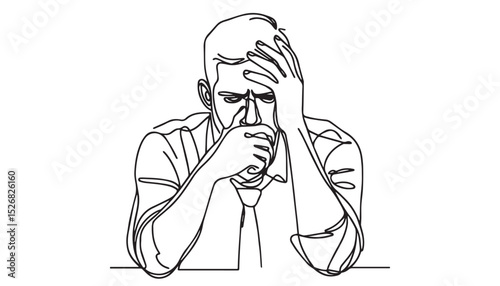 Continuous one single minimal line drawing men