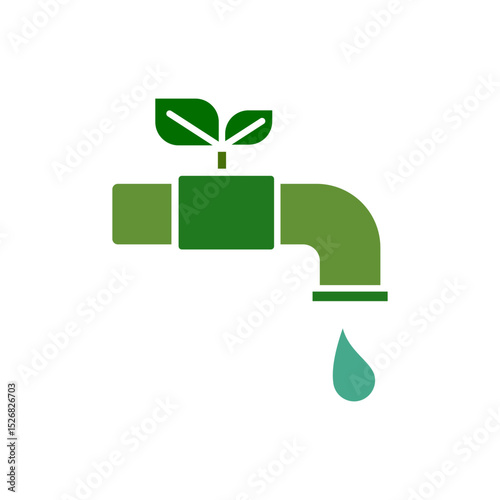 water tap icon with leaf, ecology icon, eco friendly, simple flat style, vector illustration, symbol, design logo template pictogram, for ui or ux isolated on white for mobile app, editable