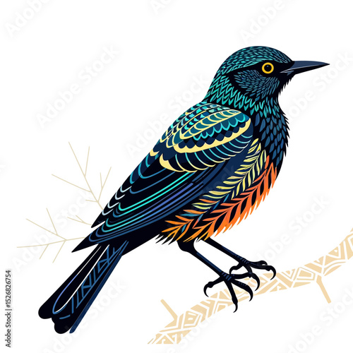Artistic Bird Illustration-Detailed Bird Drawing with Vibrant Colors-Unique Bird Art-Perfect for Nature Lovers-Eye Catching Avian Artwork-Beautiful and Colorful Bird_