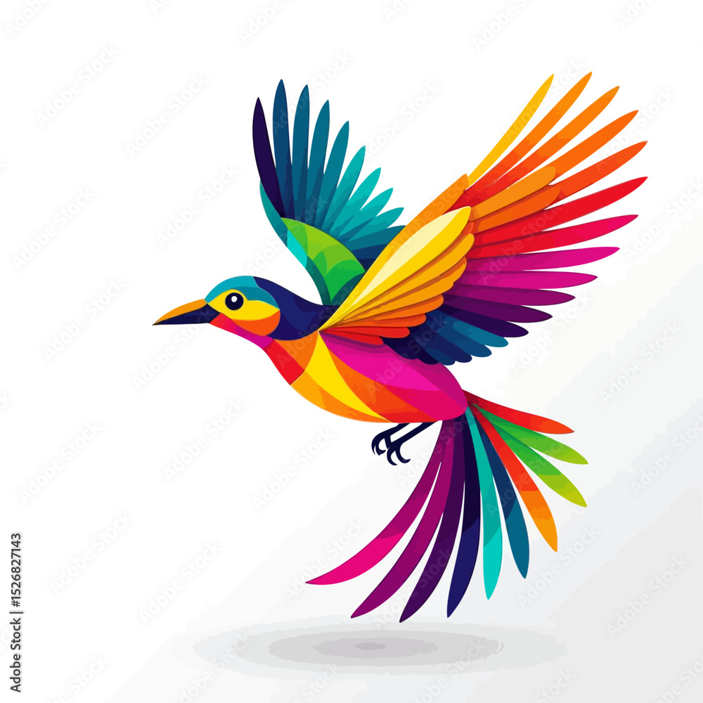 Obraz premium Colorful Bird Illustration-Abstract Flying Bird Art-Vibrant Bird with Rainbow Wings-Modern Bird Graphic Design-Unique Colorful Bird Image-Artistic Bird Artwork