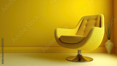 Modern Colorful Chair in Minimal Interior with Copy Space – Swivel or Static Furniture Design for Contemporary Living Room or Office Decor