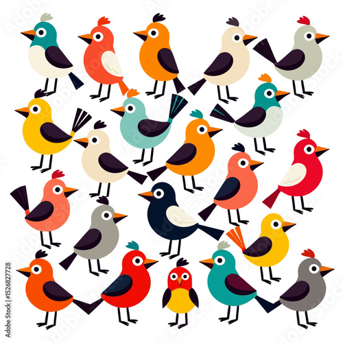 Colorful Cartoon Birds Illustration- Cute Bird Clipart with Various Colors- Whimsical Avian Art for Kids- Cartoon Bird Pattern Design- Bird Illustration Design