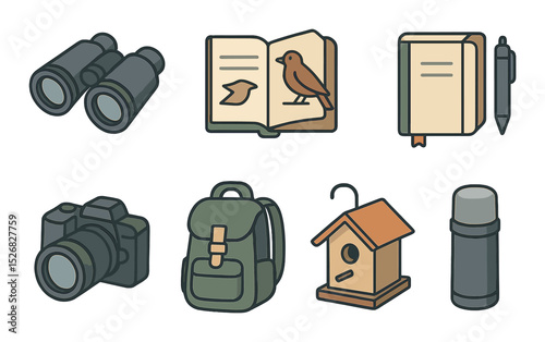Wildlife exploration icons set – outline, adventure and nature symbols collection