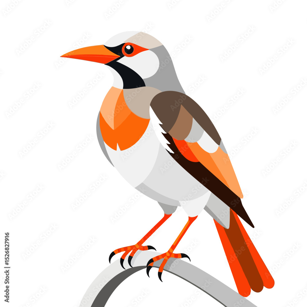 Fototapeta premium Colorful Geometric Bird Illustration- Modern Bird Art Print- Abstract Avian Design with Orange and Gray Accents- Unique Bird Graphic for Home Decor