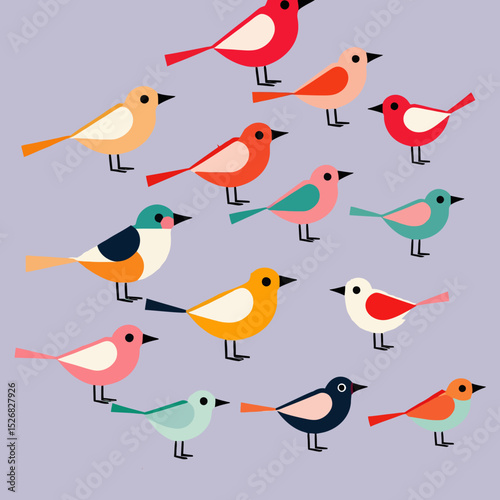 Colorful Geometric Bird Illustration-Cute Bird Pattern Design-Modern Bird Art for Home Decor-Kids Room Wall Art-Playful Bird Print-Whimsical Bird Illustration