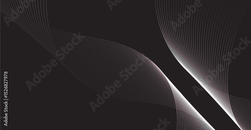 Elegant Black Background with Flowing White Lines and Soft Gradients for Modern Designs and Technological Visuals Ideal for Creative Projects