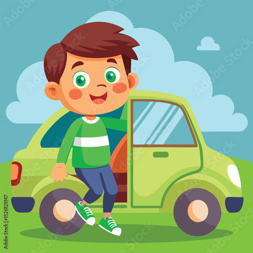a boy driving a car