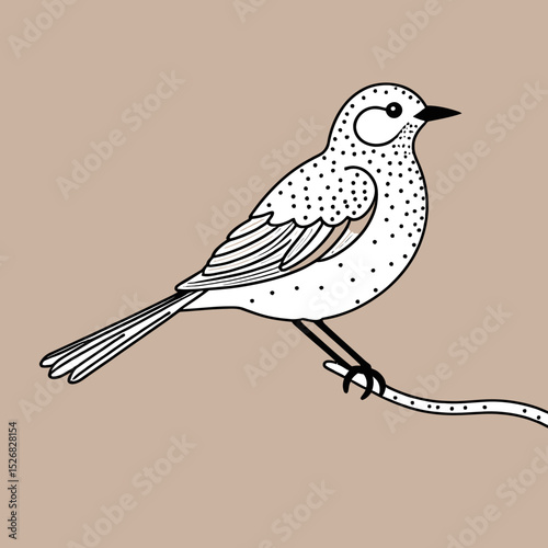 Cute Bird Illustration with Black Outline and Dots on a Branch-Modern Bird Art-Minimalist Bird Design-Perfect for Home Decor and Nature Lovers