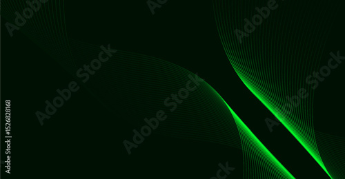 Emerald Green Line Stream Abstract Background - Dark Tone Wave Pattern Art Design for Digital Wallpaper, Presentation Backdrop, and Modern Graphic Elements