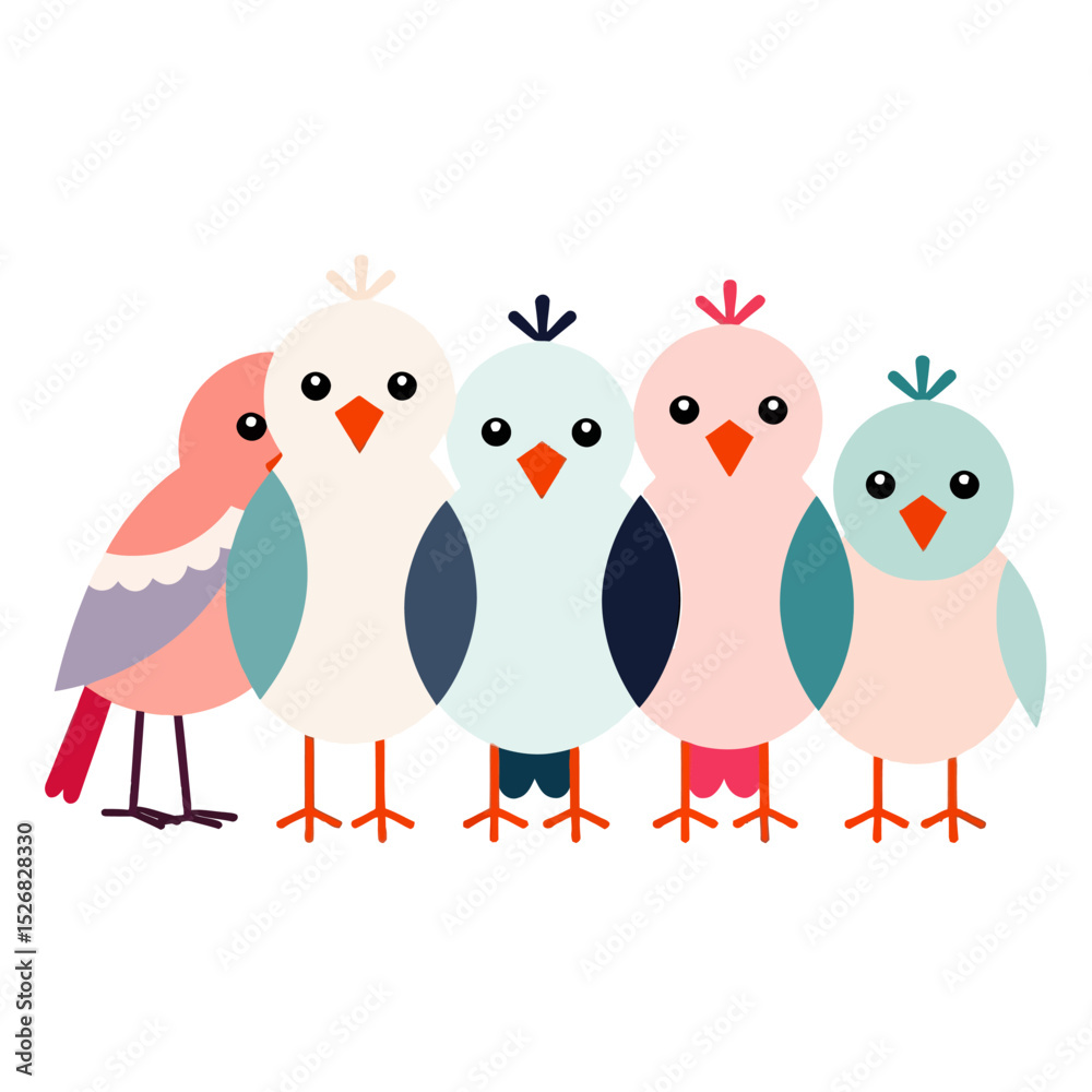 Fototapeta premium Cute Colorful Bird Illustration-Whimsical Bird Art for Kids-Pastel Bird Designs-Playful Bird Characters-Charming Bird Vector Graphics
