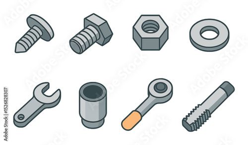 Hardware tools icons set – 3d, construction and maintenance graphics collection