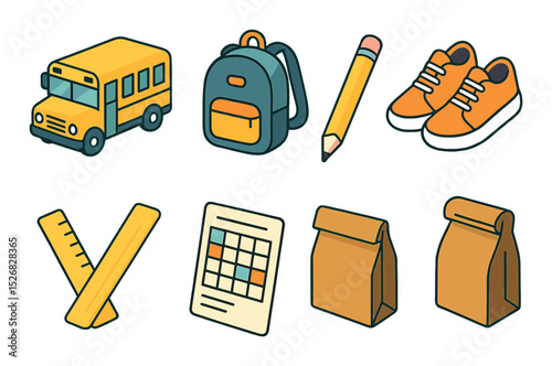 School essentials icons set – 3d, supplies and education related symbols