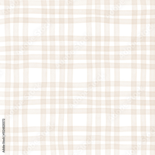 Brown Beige Plaid Gingham Check Hand Drawn Background Pattern Overlay