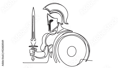 Continuous one single minimal line drawing spartan worrior