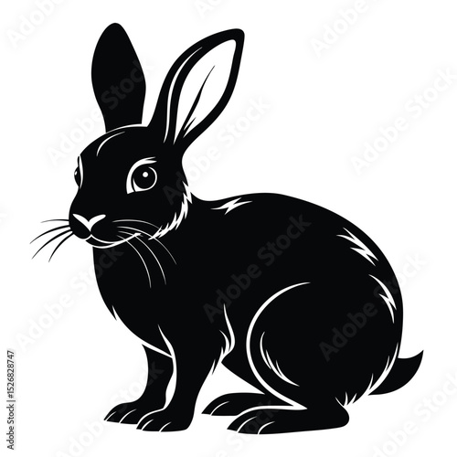 Majestic black rabbit silhouette sitting calmly