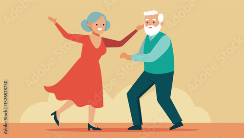 An older couple happily dancing together at a ballroom dancing class. Continuing to take part in hobbies can improve memory and cognitive function in seniors.. Vector illustration