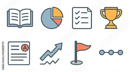 Business and productivity icons set – outline, work and success symbols