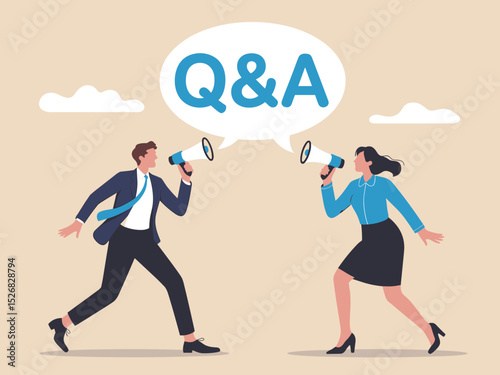 Q&A Communication Concept with Speech Bubbles and Diverse Characters – Vector Business Illustration
