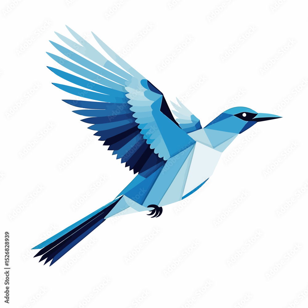Fototapeta premium Geometric Blue Bird Illustration-Modern Polygonal Art of a Flying Bird-Stylish Bird Design on White Background-Digital Bird Artwork for Creative Projects