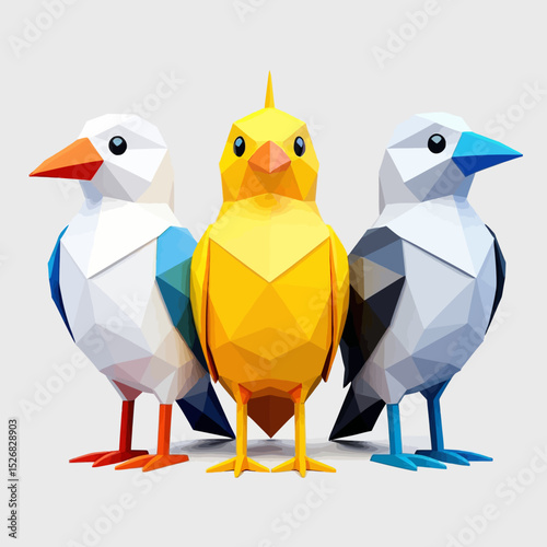 Geometric Birds Art- Low Poly Bird Illustration- Colorful Bird Characters- 3D Bird Rendering- Modern Bird Design- Abstract Bird Artwork- Polygonal Bird Sculptures