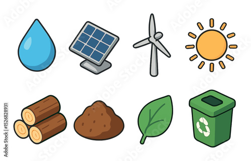 Eco and energy icons set – outline, sustainable and renewable symbols for green initiatives