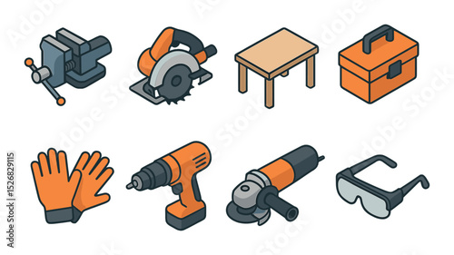 Carpentry tools icons set – 3d, construction and workshop essentials