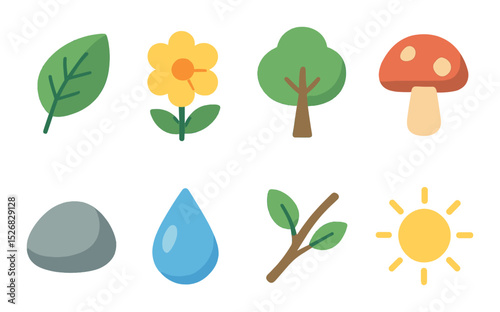 Nature and environment icons set – silhouette, flora and eco-friendly symbols