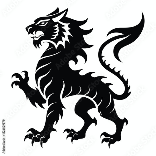 Majestic black stylized wolf heraldic crest design