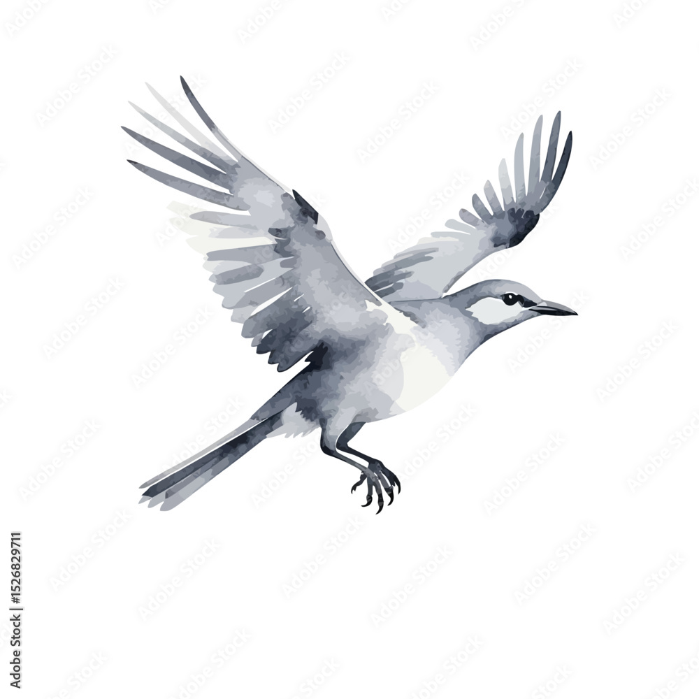 Fototapeta premium Watercolor Bird in Flight-Elegant Gray Bird Illustration-Serene Avian Artwork-Soaring Bird Image-Artistic Bird Painting-Beautiful Bird Decoration