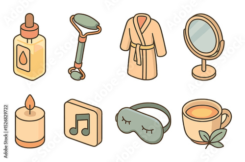 Spa and relaxation icons set – 3d, wellness and self-care symbols for tranquility