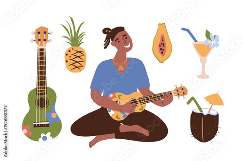 Ukulele summer party. Isolated on a white background