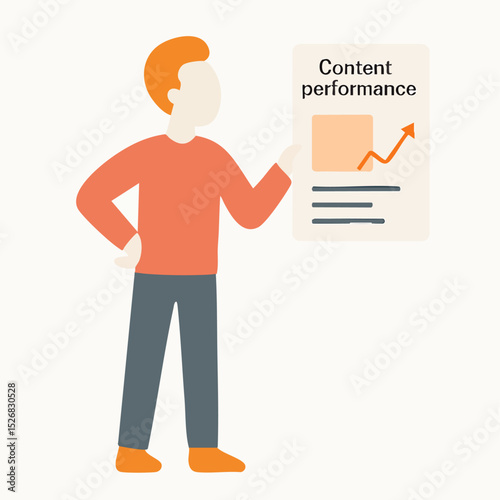 Simple Flat Illustration of Man Presenting Content Performance Graph Design