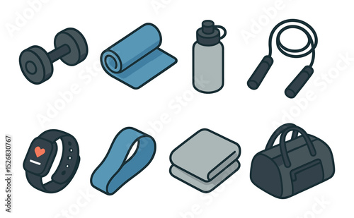 Fitness and gym icons set – 3d workout, exercise and health symbols