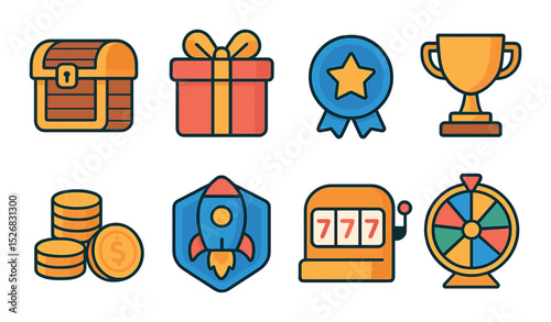 Gaming icons set – flat style, casino and entertainment symbols collection