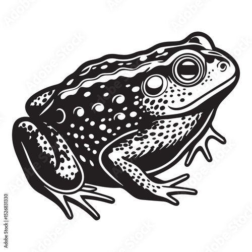 Detailed Black and White Illustration of a Frog in a Circle