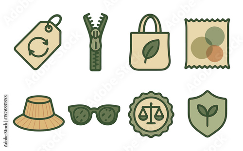 Eco-friendly icons set – outline style, sustainability and green living symbols