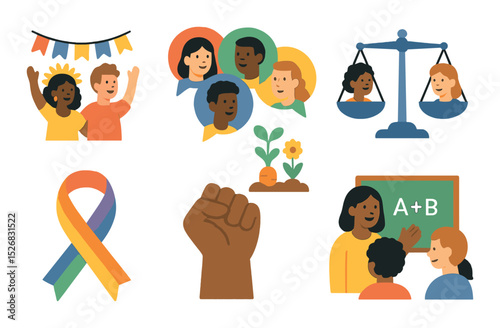 Diversity and inclusion icons set – flat, community and equality symbols for awareness
